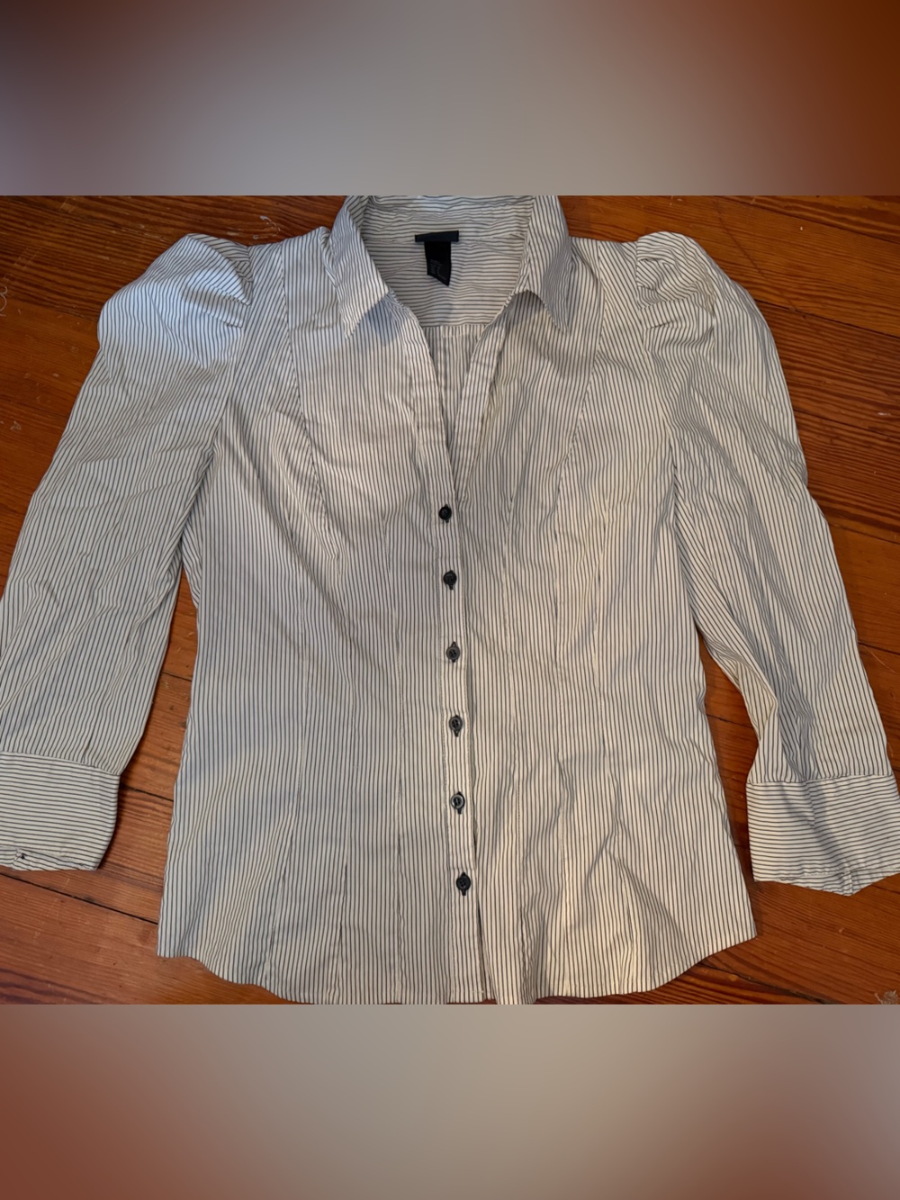 H&M White and Navy Pinstripe Button-Up Shirt